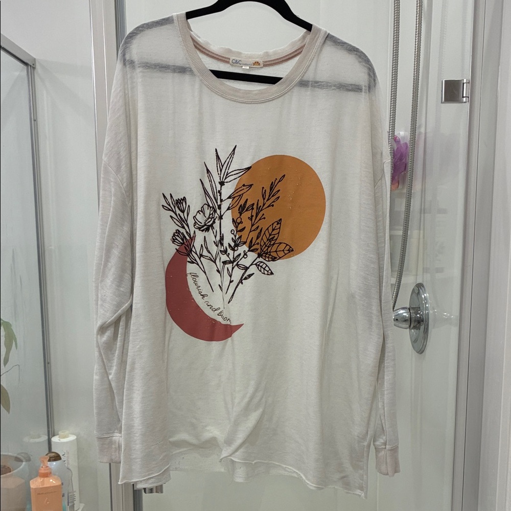 Women's white burnout Graphic Long Sleeve Top